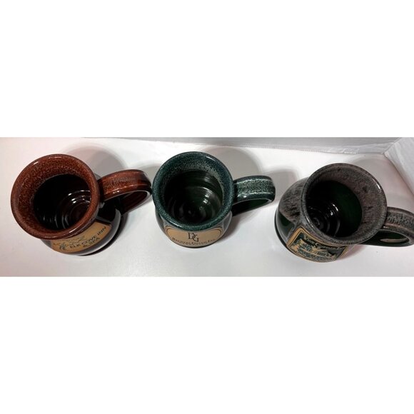 Deneen Pottery Lot of 3 Mugs Cozy Inns Brown Green Handmade USA Round - Picture 7 of 7